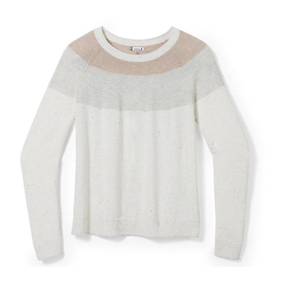 Smartwool Bell Meadow Colorblock Sweater Cream Grey Tan Merino Wool Blend M